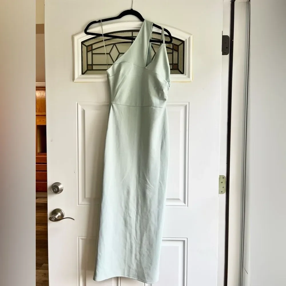 Abercrombie & Fitch Asymmetrical Ruched Maxi Dress in Light Blue/Green